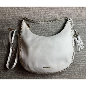 Michael Kors Hobo Bag Womens Large White Leather Whipstitch Tassel‎ Crossbody